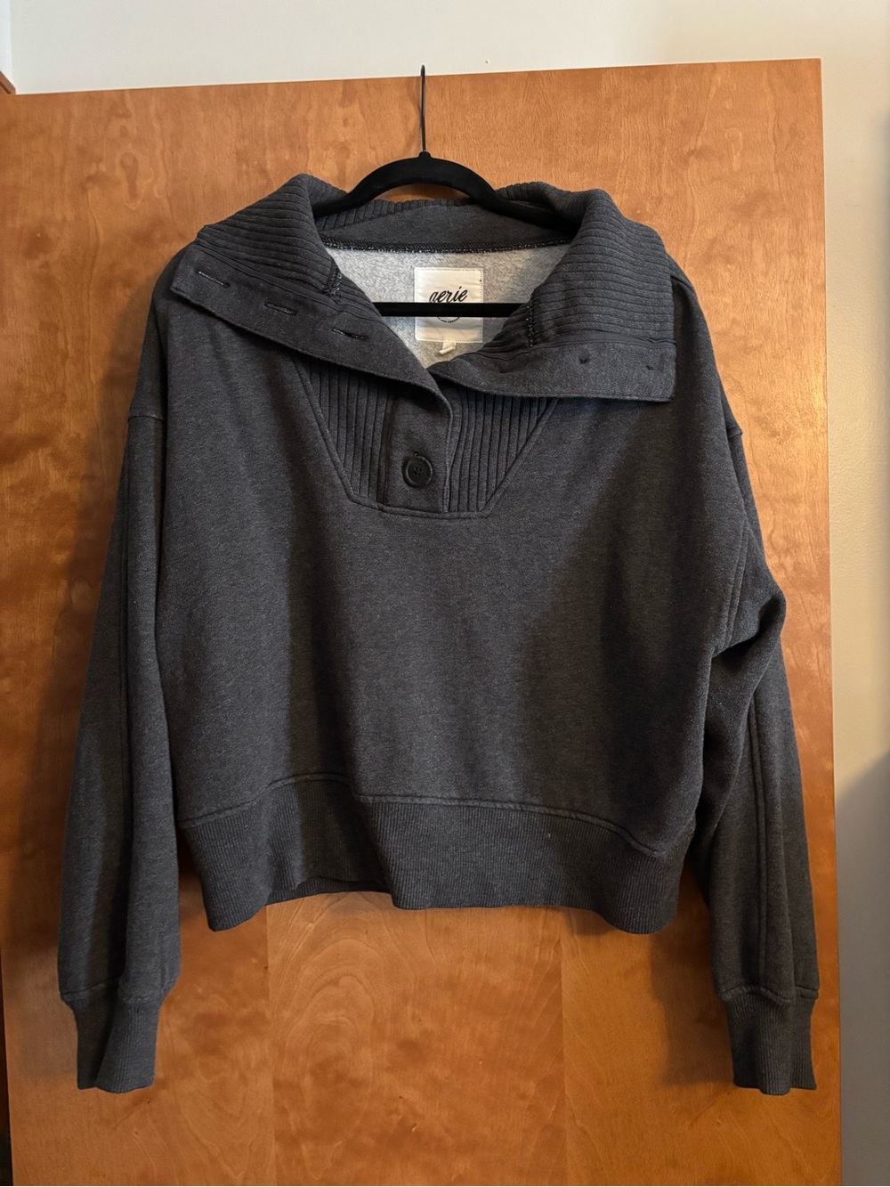 aerie Charcoal Shawl-Collar Pullover Sweater
